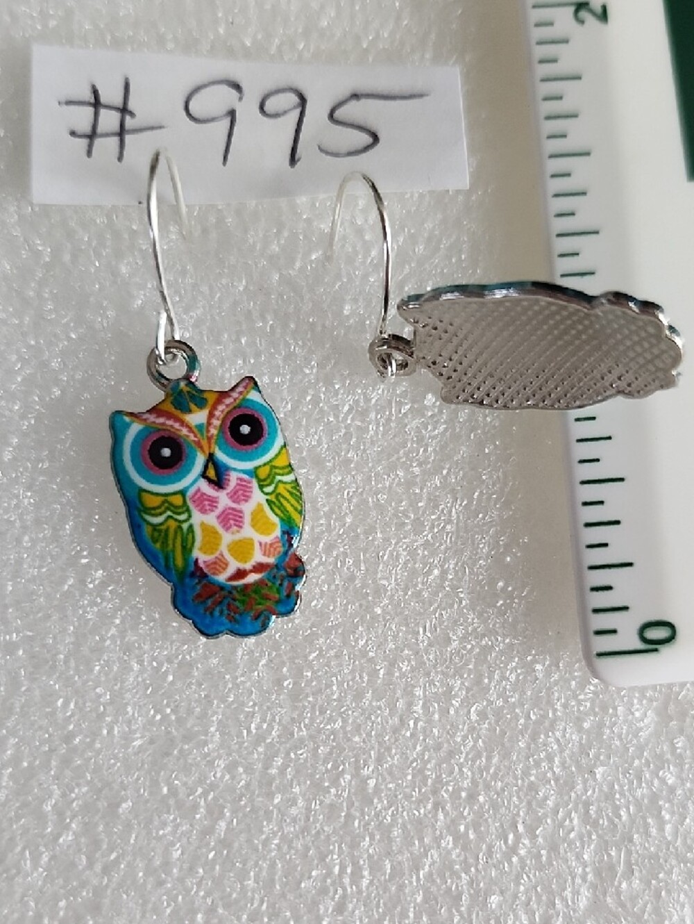 Hand Crafted Multicolor Owl Drop Earrings - Picture 3 of 3